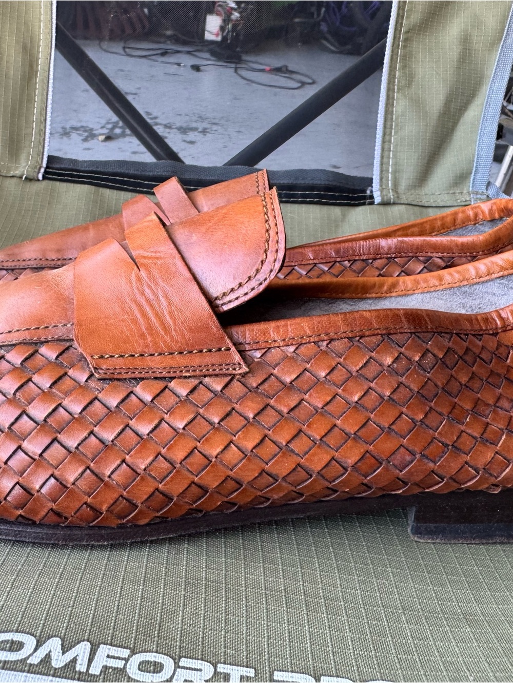 Magnanni Cognac Woven Leather Slip-On Loafers